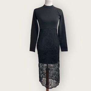 Revolve Endless Rose Long Sleeve minidress size small. Black midi dress lace New